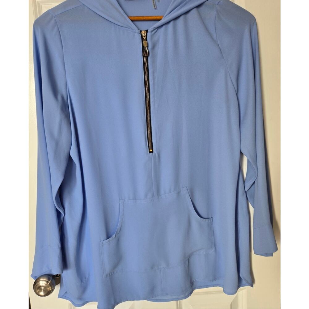 Soft Surroundings Zippy Hoodie Sheer Top Blue Size Large